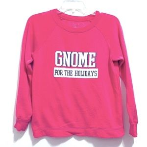 SO Fleece Christmas Women’s Pajama Top “Gnom for the Holidays” Pink & White